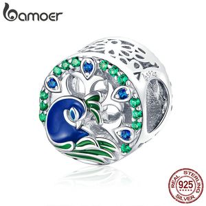 Bamoer Spring Collection 925 Sterling Zilver Mooie Peafowl Kleurrijke CZ Kralen Fit Charm Armbanden Armbanden DIY Sieraden BSC037 Q0531