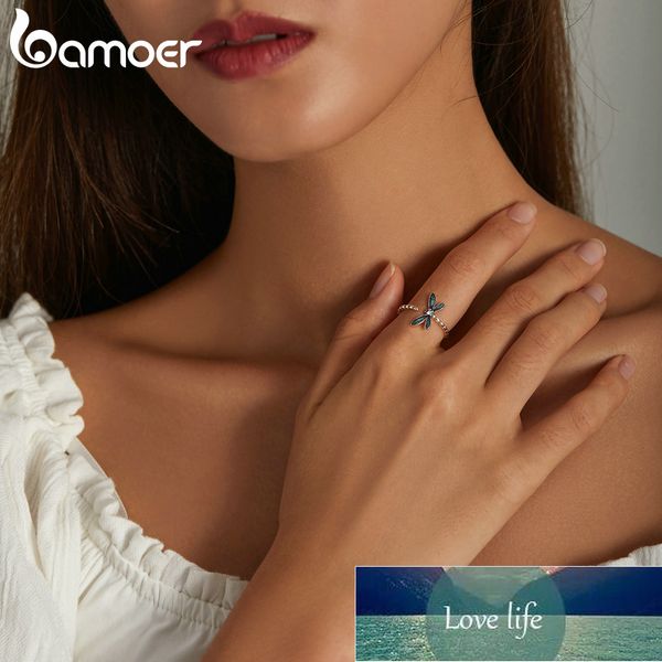 Bamoer Anillo de libélula verde vintage Anillo de dedo ajustable de plata esterlina 925 con circonita cúbica transparente para mujeres Joyería de bricolaje Precio de fábrica Diseño experto Calidad Lo último