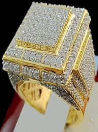 Bamos luxe mannelijke volledige zirkon stenen ring 18kt geel goud gevulde sieraden vintage bruiloft verlovingsringen voor Men73666028161485
