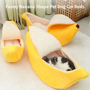 Banana Cat Bed House drôle mignon lits de tapis confortables chauds durable portable Panier de compagnie Kennel Coussin de chiens multiples multicolores 240410