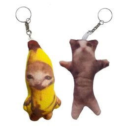 Banana Cat Plush hanger schattige pop met geluid Keychain Car Bag grappige kinderen klasgenoot cadeaus 240418