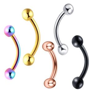 Conjuntos de anillos para cejas de plátano, 120 Uds., joyería corporal a la moda, barra para oreja de acero inoxidable, Piercing para cejas, mezcla de 6 colores 254x