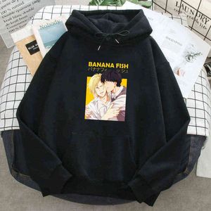 Banana Fish Anime Sweatshirts Heren Hoodies Winter Fleece Pocket Hoody Trui 2021 Man Nieuwe Lange Mouw Warm Streetwear Fashion H1227