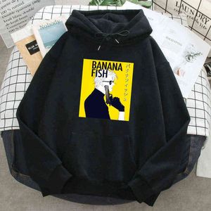 Banaan vis print anime hoodie man losse harajuku plus sweatshirts met capuchon 2021 homme trendy merk zwart hiphop streetwear hoody H1227