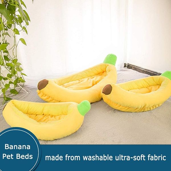 Forme de banane Lits pour animaux de compagnie Chenil détachable Chaud Doux Punny Chiens Canapé Tapis Coussin Panier Chaud Portable Chat Durable Doggy Kennel 201123