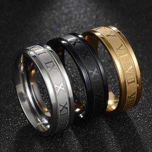 Bande 2022 Vintage chiffres romains tempérament mode 6mm largeur anneaux en acier inoxydable pour hommes bijoux cadeau G230317