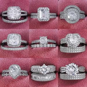 Band 2023 Nieuwe Sterling Sier Grote Trouwringen Set Voor Bruids Vrouwen Engagement Vinger Party Gift Designer Sieraden J230517