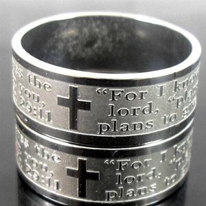 Band 50pcs Etch Lords Prayer for I Know the PlansJeremiah 2911 English Bible Cross Roestvrij staalringen hele mode -sieraden IGK LRIH263H