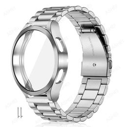 Band + hoesje voor Samsung Galaxy Watch 6 4 5 44mm 40mm 43mm 47mm roestvrijstalen armband Galaxy Watch 4 Classic 46mm 42mm 5 Pro 45mm band TPU hoesje