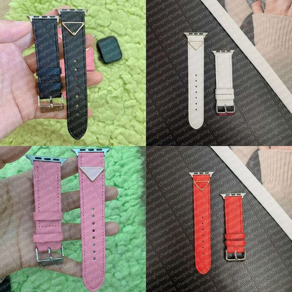 Bande de créateurs de bandes pour Apple Watch Series 8 6 5 4 3 Iwatch Bands 42mm 38 mm 40mm 49 mm triangle P Bracelet en cuir Fashion AP STRAPS SMART S 2 mm MM 0mm 9mm S