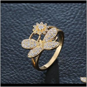 Band Jewelry Drop Delivery 2021 Crystal Ring Sier Gold Party Party Flower Wedding Rings For Women F3aun