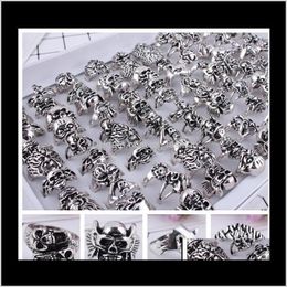 Bande Bijoux Mixte 20 Pcs Top-Qualité Gothique Punk Assortiment En Gros Lots Crâne Style Motards Hommes Vintage Tibétain Anneaux 1652 Drop Delivery 202