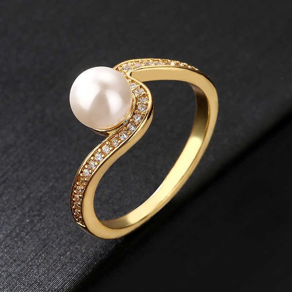Band Junzi Zirconia Imitation surdimensionnée Anneaux de perles pour femmes Twist Gold Engagement Mariage Bijoux Bijoux Coupages G230327 G230327