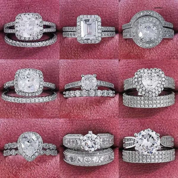 Banda New Sterling Sier Big Wedding Rings Set para la joya de regalos de la fiesta de la fiesta de los dedos de las mujeres de novia J230517