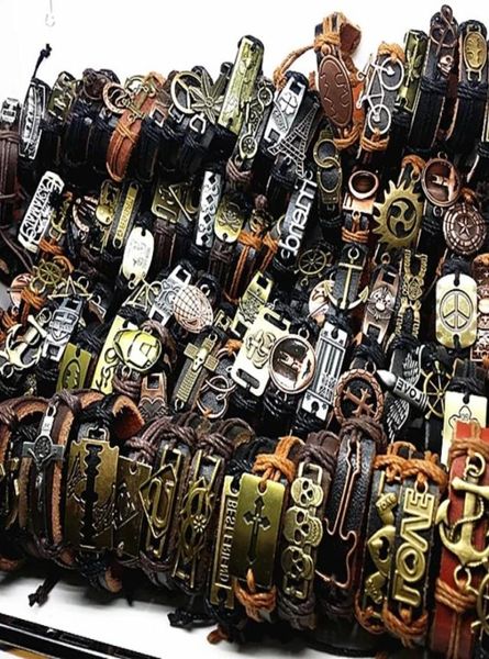 Bande Nouveau Vintage En Cuir Hommes Femmes Surfeur Bracelet Manchette Bracelet 50pcs lots Mixte Style Rétro Bijoux Charme Bracelet 93 T2506423851857