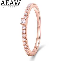 Band ringen 0.18ctw D kleur prinses briljant geslepen Moissanite verlovingsband halve eeuwigheid band echte solide 14K Rose Gold J240118