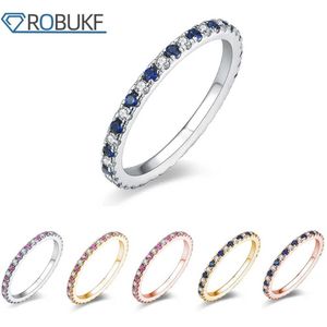 Anneaux de bande 1,5 mm toute anneau de silice pour femmes en sapphir bleu rose mélangée avec un marin de diamant blanc 925 bijoux sterlsilver J240516