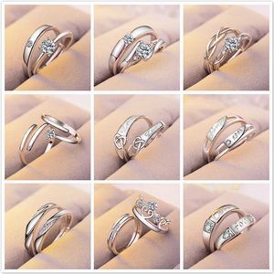 Bandringen 1 set verkopen verstelbare geliefden zirkoon verlovingsringen voor vrouwen mode zilveren kleur trouwringen Oostenrijkse kristallen sieraden G230213