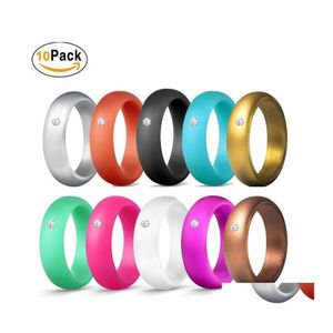 Bandringen 10 kleuren/perceel 5,7 mm brede vrouwen Sile voor meisjes kristallen diamant verloving Bruid Comfortabele zachte rubberen vinger rin deli dh7k1