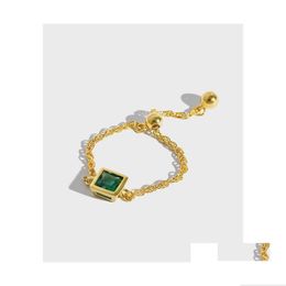 Anneaux De Bande 100 925 Sterling Sier Anneau Réglable Exquis Carré Blanc Jaune Vert Rouge Zircon Chaîne Bague Femme Fine Jewelry Ymr5 Dhqvx