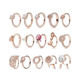 Bandringen 100 authentieke 925 Sterling Sier Ring Pan 15 Style Rose Gold Stackable Party Stars Rings For Women Original Siers -merk Je Dhjei