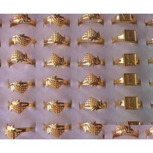 Anillos de banda 100 Piezas / Lotes Anillo chapado en oro Diseño de moda Encanto Hip Hop Danza Joyería para hombre y para mujer Mezcla al por mayor Gota Dhgarden Dh1E4