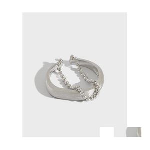 Anillos de banda 100 Pure 925 Sterling Sier Ring superficie mate pequeñas cuentas redondas cadena borla abierta para mujeres joyería fina regalos Ymr786 Dro Otakb