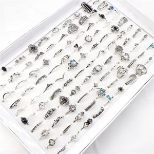 Bagues de bande 100pcsLot Bohême Vintage Doré Argent Plaqué Mix Style Doigt Pour Femmes Cadeau Bijoux 231218