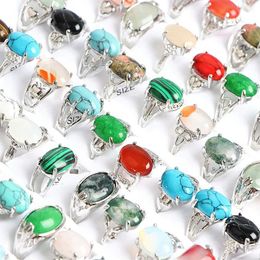 Anneaux de bande 10 pièces/lot nouvelle mode bohème cristal véritable pierre naturelle anneaux bijoux pour femmes hommes argent coloré cadeau de mariage 240125