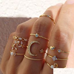Anneaux de bande 10pcs / set New Bohemian Gold Color Chain Set Boho Coin Snake Moon Party for Women Fashion Jewelry Gifts Drop Deliver Delivery Otxgi