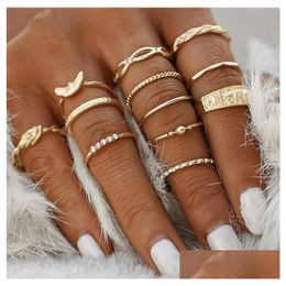 Anillos de banda 12 pc/set Charm dorado color midi dedo juego de anillo para mujeres boho boho knuckle fiesta punk joyería de regalo de caída dhc1g