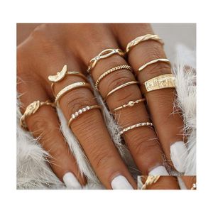 Bandringen 12 pc/set Charm Gold Color Midi Finger Ring Sets For Women Vintage Boho Knuckle Party Punk Sieraden Geschenkdruppel Levering OTL0X