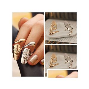 Bandringen 120 stks/partij prachtige schattige retro koningin Dragonfly ontwerp strass pruim slang goud/sier ring vinger nagel ringen 6525 Drop Del Dhl0C