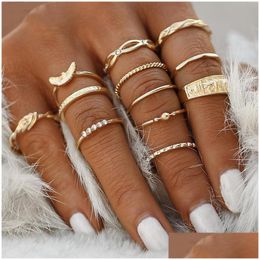 Bandringen 12 stuks vergulde gouden bandring Mode Vintage Kristal Legering Vrouw Man Pak Ringen Ornamenten Bruiloft 2 7My K2B Drop Delivery J Dha1R