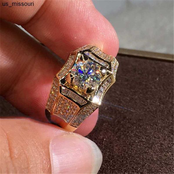 Anillos de banda 14K Oro 3 quilates Anillo de diamantes para hombres Rock 14k Oro Joyas Anillo Esmaltado Plata 925 Joyas Bague Diamant Bizuteria Anillos J230522