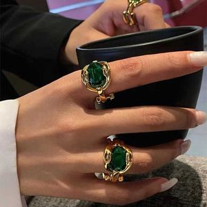 Bandringen 14K Gold Finger Emerald Ring Wedding Band Ringen voor vrouwen beloven verlovingsjuwelen verjaardagscadeau P230411