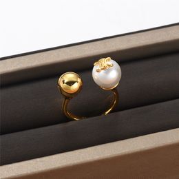 Bandringen 18K Goud Goud Simple Bead Open Designer Ring For Women Brand Luxe Pearl Ball Chinese vinger Moissanite Engagement Wedding Love Rings Anillos Jewelry