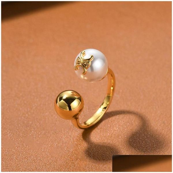 Anneaux de bande 18 km en or simple perle ouverte sonne de créateurs pour femmes marque de luxe perle ball chinois doigt Moisanite Engagement Love anillos othgj