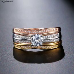 Bandringen 18K Multi Gold Ring 3pc Set voor vrouwen Natuurlijke diamant met diamanten sieraden Anillos de Bizuteria Anillos Mujer Gemstone Rings Box J0522