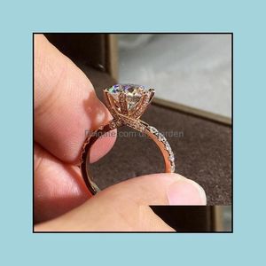 Bandringen 18k Rose Gold Sieraden Witte nturl Zirkoonring voor vrouwen rond se nillos de bizuteri edelsteen 18 k dimond drop bdehome otxle