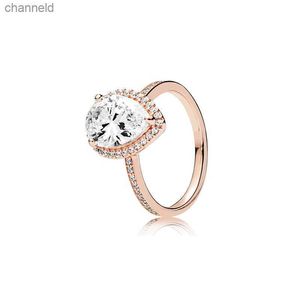 Bandringen 18k Rose Gold Tear Drop CZ Diamond Ring Originele doos voor Pandora 925 Sterling Silver Rings Set voor vrouwen Wedding Gift JewelryL230518