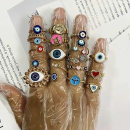 Anillos de banda 1 unid bohemio étnico metal esmalte mal ojo anillo para mujeres vintage punk circón corazón azul ojo anillo de dedo Turquía joyería regalo 240125