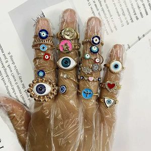 Band Ringen 1PC Boheemse Etnische Metalen Emaille Boze Oog Ring Voor Vrouwen Vintage Punk Zirkoon Hart Blauw Oog Vinger ring Turkije Sieraden Gift 240125