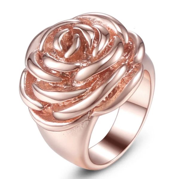 Anneaux de bande 1PC en acier inoxydable femmes Rose fleur fiançailles filles bague d'or taille 6 7 8 9 231218