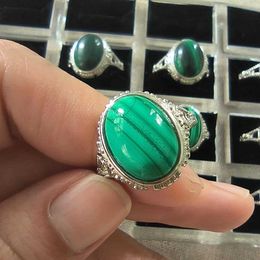 Anneaux de bande 1 Pcs / Lot Bague malhite naturelle Vert Gem Bijoux s925 Argent Incrusté femme Alianas Namoro Joyeria Plata Ringen Anillos Pareja J230517