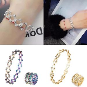 Anillos de banda 2 en 1 Pulsera de anillo retráctil mágico Estirable Giro plegable Cristal Anillos de diamantes de imitación Pulseras para mujeres Joyería Regalo Tiktok