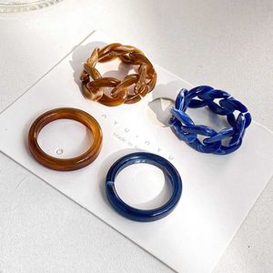 Bandringen 2 stukken retro transparante gekleurde acrylhars rset Koreaanse mode geometrische esthetische sieraden r voor vrouwen 2022 trend J240516