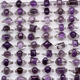 Bandringen 20 stuks veel gemengde stijlen natuurlijke paarse kristalsteen mode dames sieraden 230506