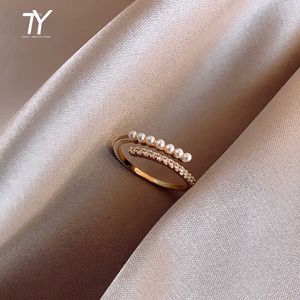 Bagues de bande 2020 nouveau classique géométrique métal perle anneau coréen femme bijoux mode étudiant ouverture anneau fête cadeau anneau G230327
