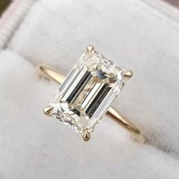 Bandringen 2021 mode Women Sterling Silver 925 Juwelen Classic Engagement Ring Emerald Cut Diamond Ring J230411